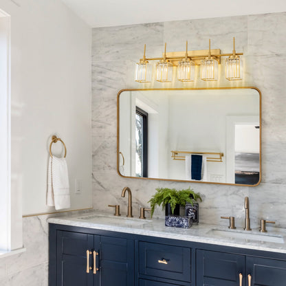 Applique da parete moderna dimmerabile in oro Glam Cylinder, lampada da toeletta in cristallo per bagno