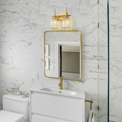 Applique da parete moderna dimmerabile in oro Glam Cylinder, lampada da toeletta in cristallo per bagno