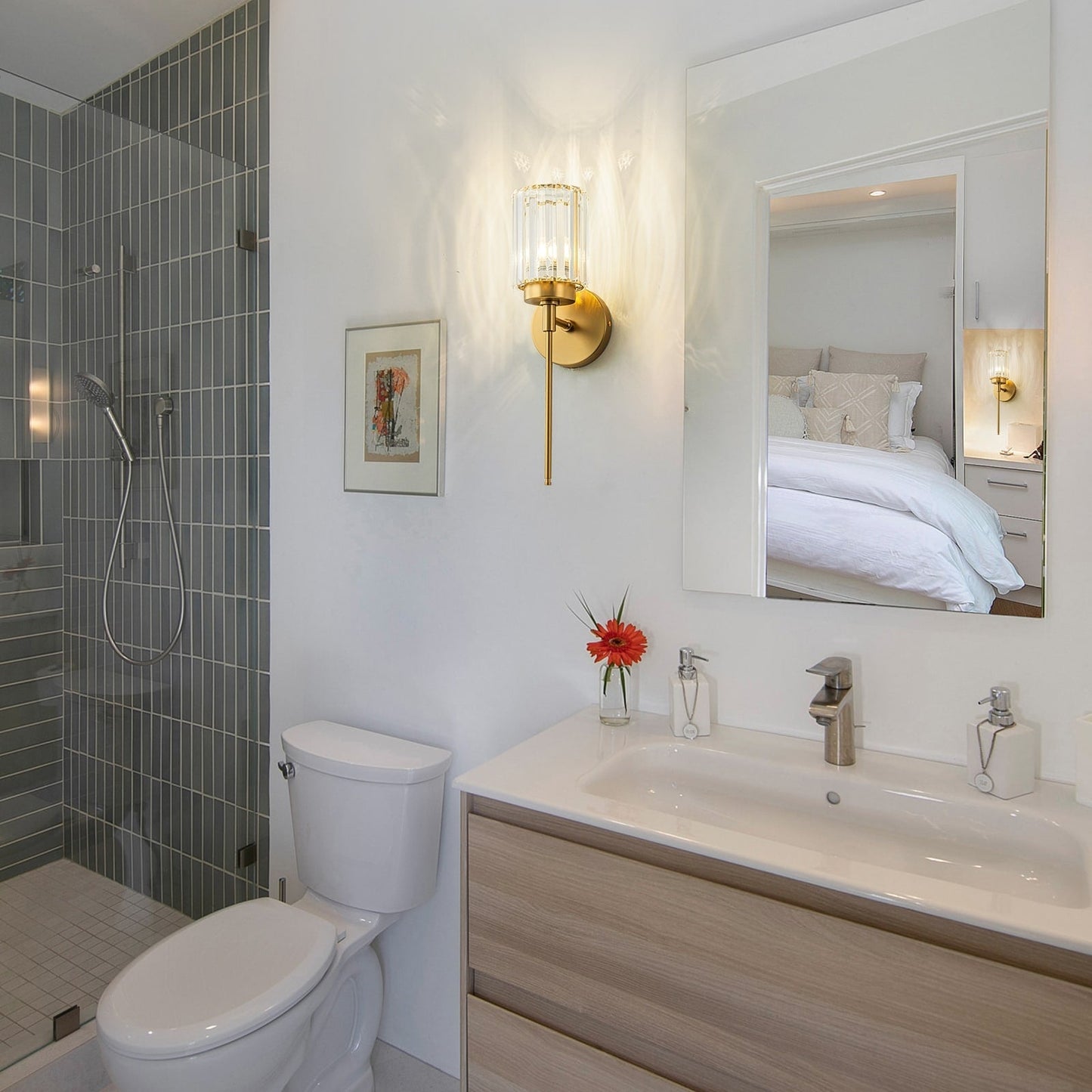 Applique da parete moderna dimmerabile in oro Glam Cylinder, lampada da toeletta in cristallo per bagno