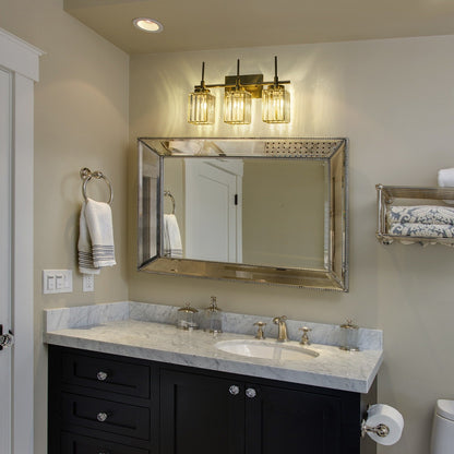 Applique da parete moderna dimmerabile in oro Glam Cylinder, lampada da toeletta in cristallo per bagno