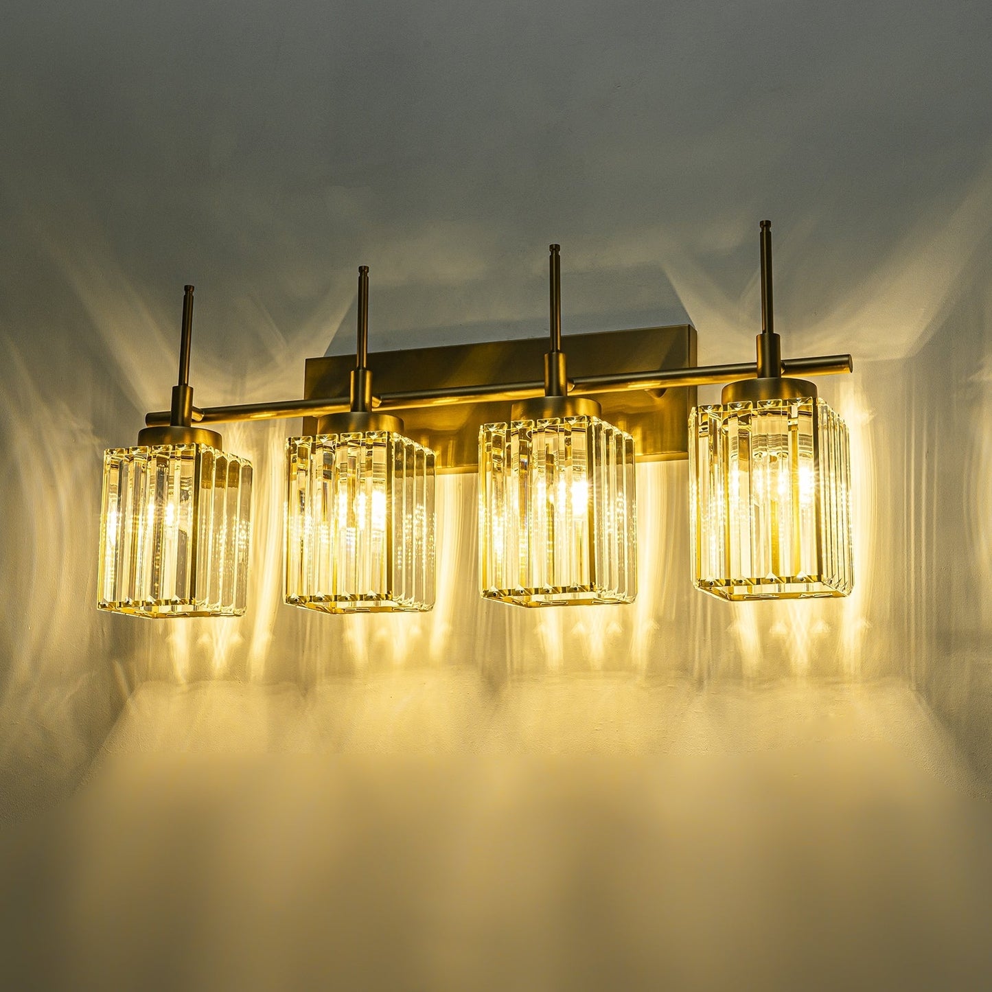 Applique da parete moderna dimmerabile in oro Glam Cylinder, lampada da toeletta in cristallo per bagno