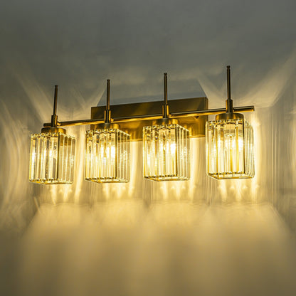 Applique da parete moderna dimmerabile in oro Glam Cylinder, lampada da toeletta in cristallo per bagno