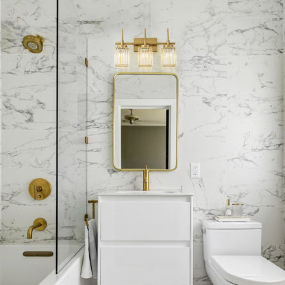 Applique da parete moderna dimmerabile in oro Glam Cylinder, lampada da toeletta in cristallo per bagno