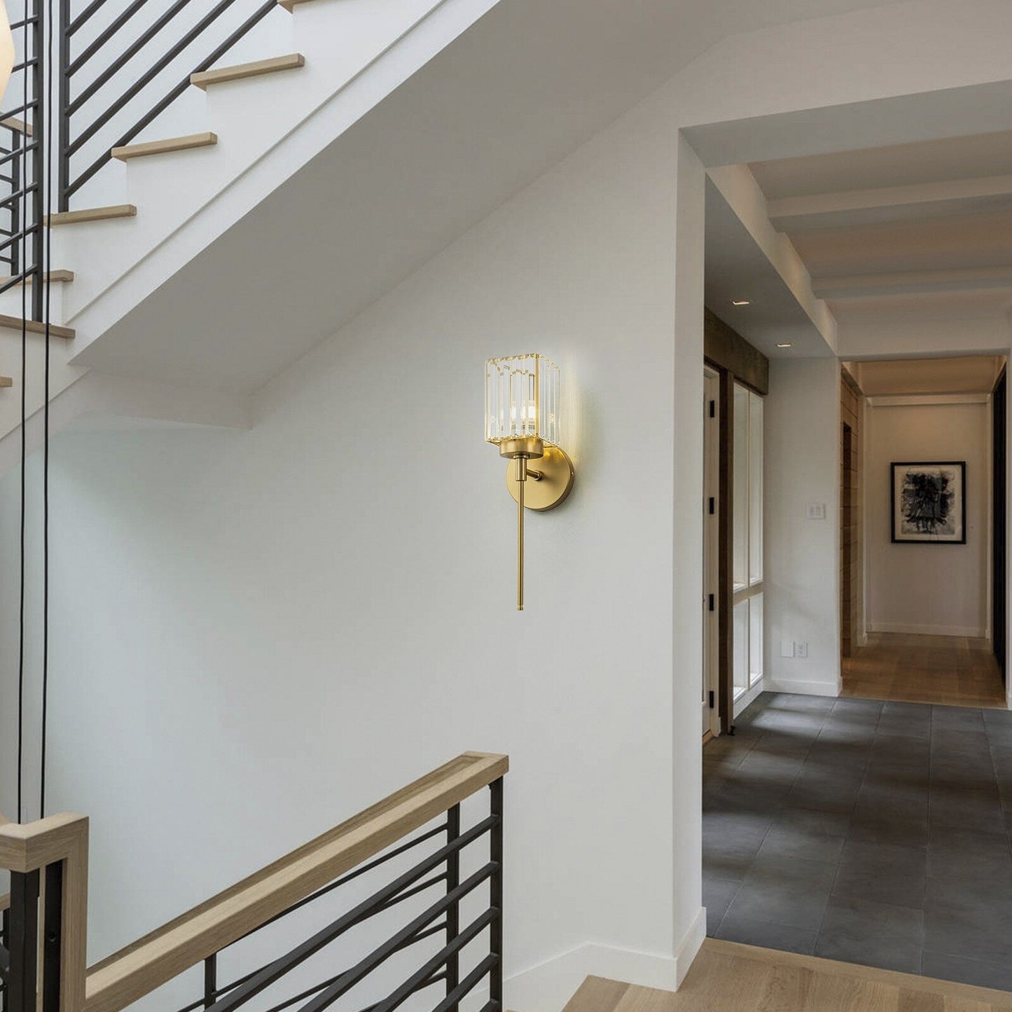 Applique da parete moderna dimmerabile in oro Glam Cylinder, lampada da toeletta in cristallo per bagno