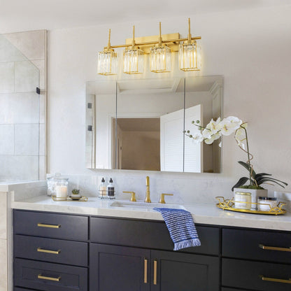 Applique da parete moderna dimmerabile in oro Glam Cylinder, lampada da toeletta in cristallo per bagno