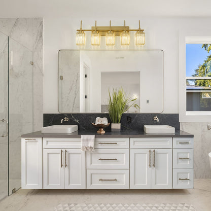 Applique da parete moderna dimmerabile in oro Glam Cylinder, lampada da toeletta in cristallo per bagno