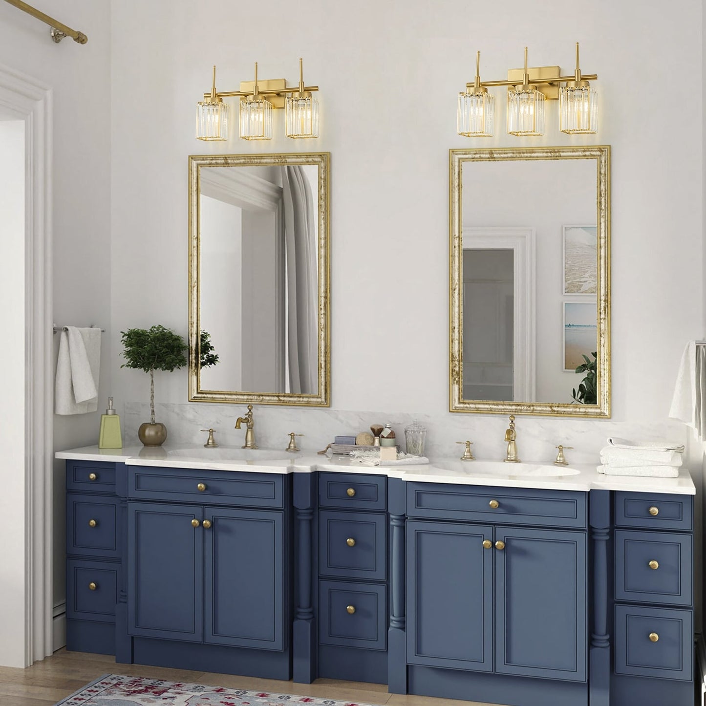 Applique da parete moderna dimmerabile in oro Glam Cylinder, lampada da toeletta in cristallo per bagno