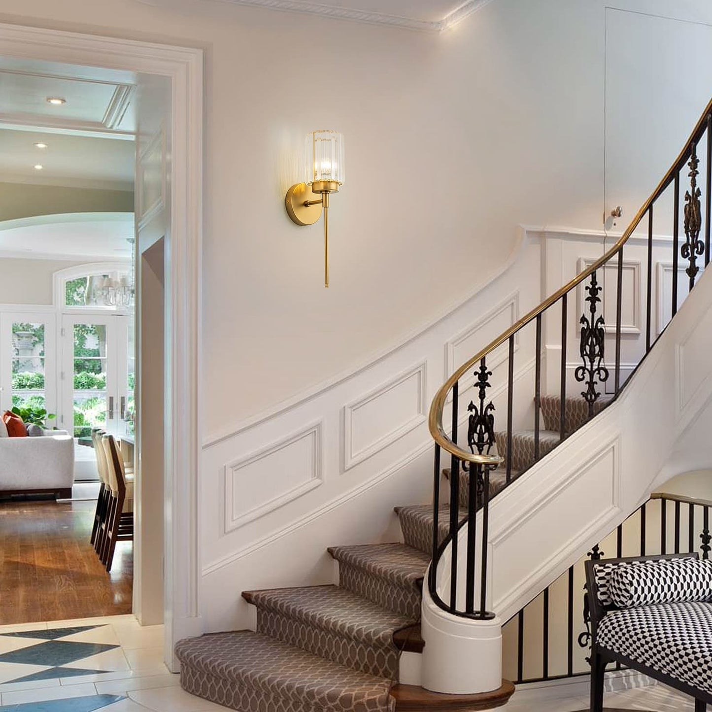 Applique da parete moderna dimmerabile in oro Glam Cylinder, lampada da toeletta in cristallo per bagno