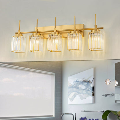 Applique da parete moderna dimmerabile in oro Glam Cylinder, lampada da toeletta in cristallo per bagno