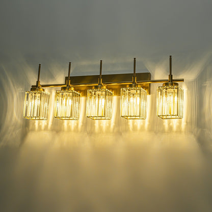 Applique da parete moderna dimmerabile in oro Glam Cylinder, lampada da toeletta in cristallo per bagno