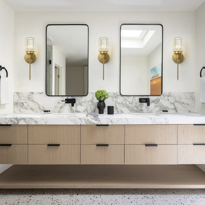 Applique da parete moderna dimmerabile in oro Glam Cylinder, lampada da toeletta in cristallo per bagno