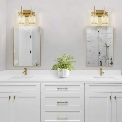 Applique da parete moderna dimmerabile in oro Glam Cylinder, lampada da toeletta in cristallo per bagno