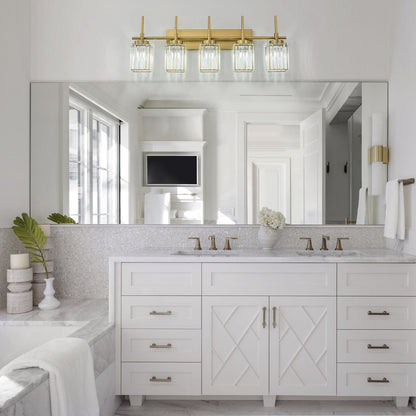 Applique da parete moderna dimmerabile in oro Glam Cylinder, lampada da toeletta in cristallo per bagno