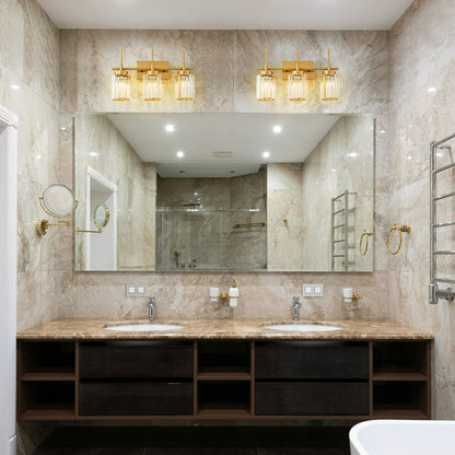 Applique da parete moderna dimmerabile in oro Glam Cylinder, lampada da toeletta in cristallo per bagno