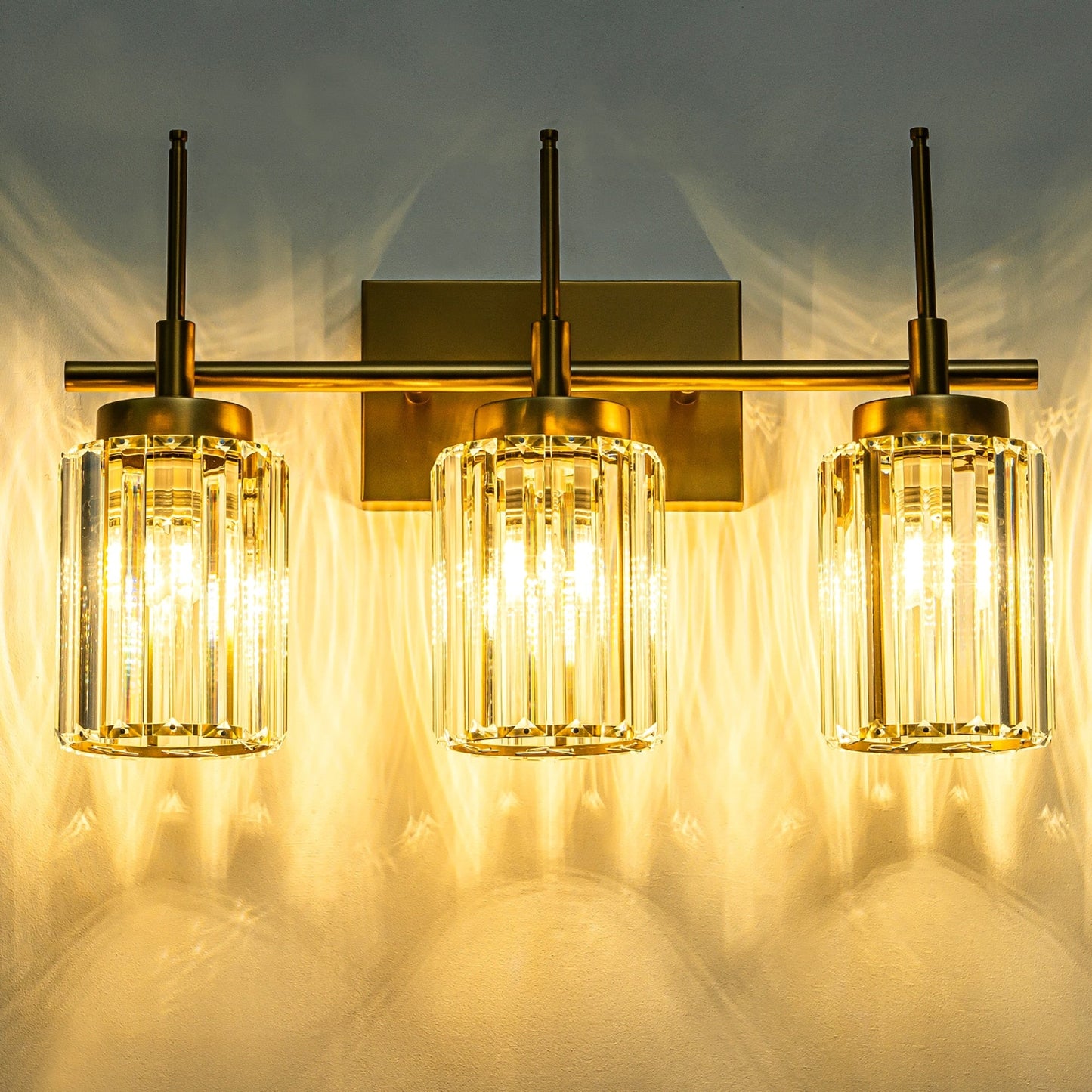 Applique da parete moderna dimmerabile in oro Glam Cylinder, lampada da toeletta in cristallo per bagno