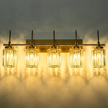 Applique da parete moderna dimmerabile in oro Glam Cylinder, lampada da toeletta in cristallo per bagno