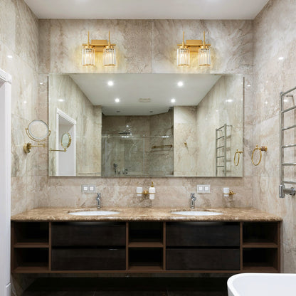 Applique da parete moderna dimmerabile in oro Glam Cylinder, lampada da toeletta in cristallo per bagno