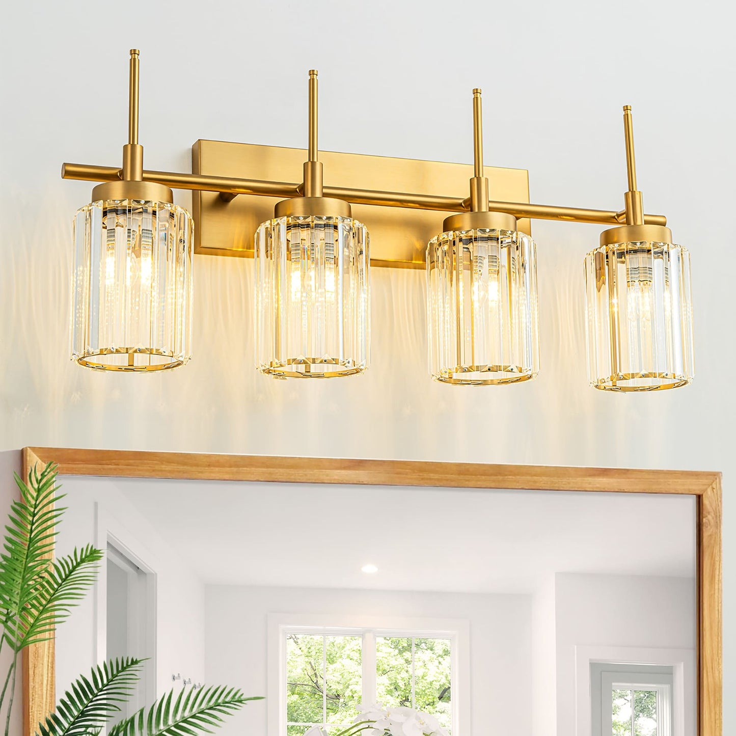 Applique da parete moderna dimmerabile in oro Glam Cylinder, lampada da toeletta in cristallo per bagno