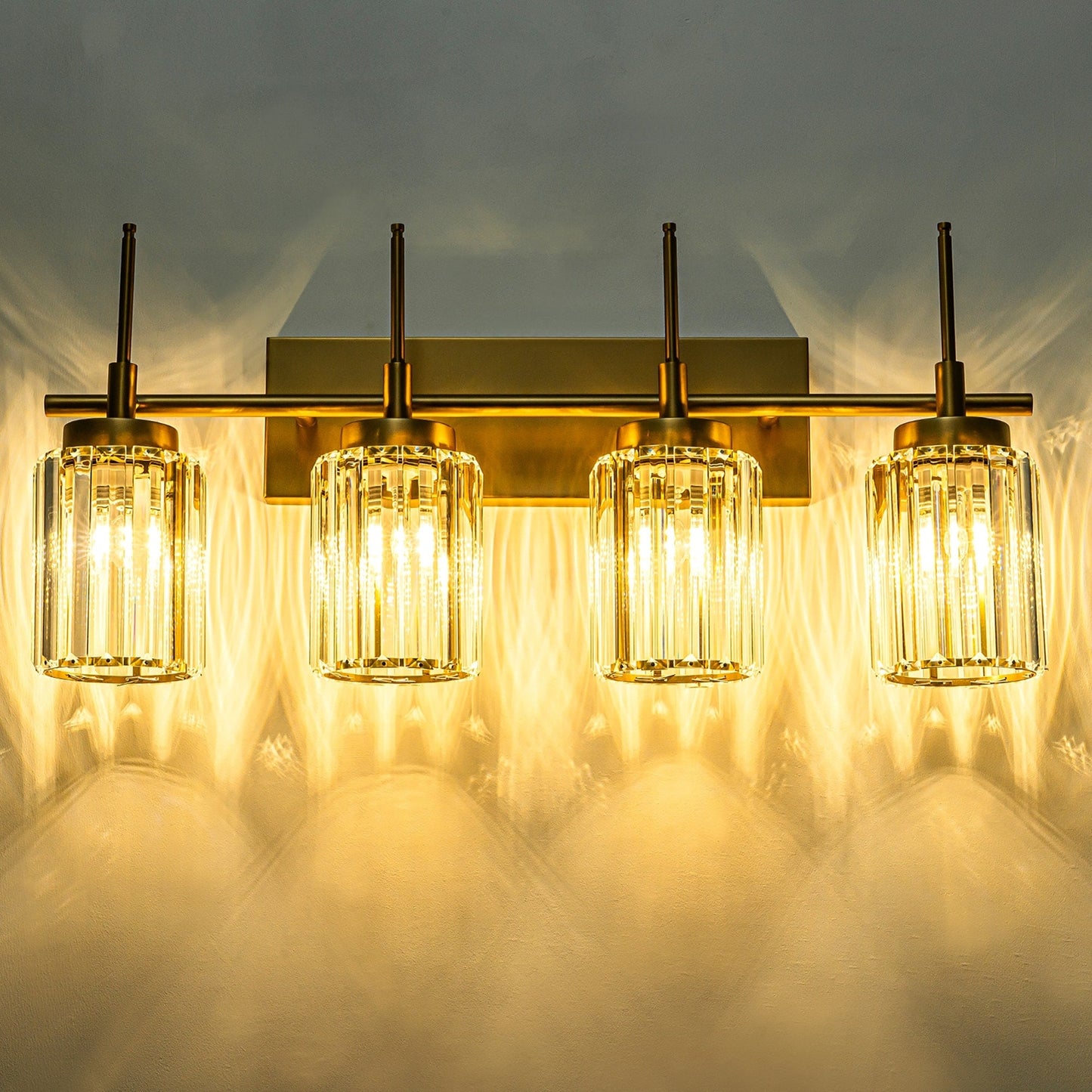 Applique da parete moderna dimmerabile in oro Glam Cylinder, lampada da toeletta in cristallo per bagno