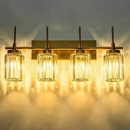 Applique da parete moderna dimmerabile in oro Glam Cylinder, lampada da toeletta in cristallo per bagno