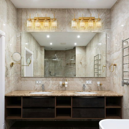 Applique da parete moderna dimmerabile in oro Glam Cylinder, lampada da toeletta in cristallo per bagno