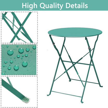 Set da bistrot pieghevole in metallo da 3 pezzi, set da conversazione per esterni/interni resistente alle intemperie per patio, cortile, giardino