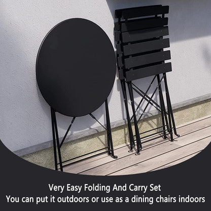 Set da bistrot pieghevole in metallo da 3 pezzi, set da conversazione per esterni/interni resistente alle intemperie per patio, cortile, giardino