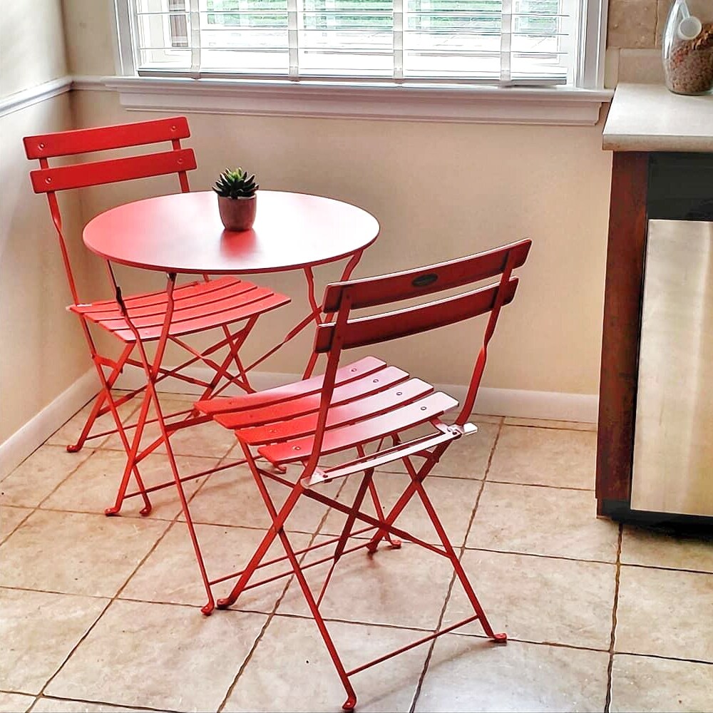 Set da bistrot pieghevole in metallo da 3 pezzi, set da conversazione per esterni/interni resistente alle intemperie per patio, cortile, giardino