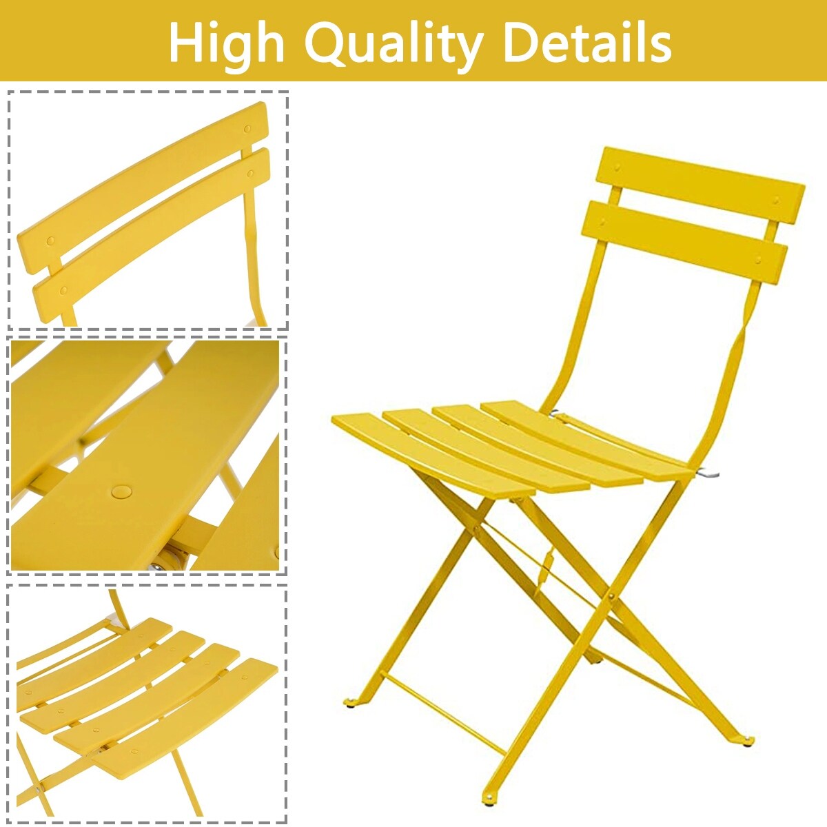 Set da bistrot pieghevole in metallo da 3 pezzi, set da conversazione per esterni/interni resistente alle intemperie per patio, cortile, giardino