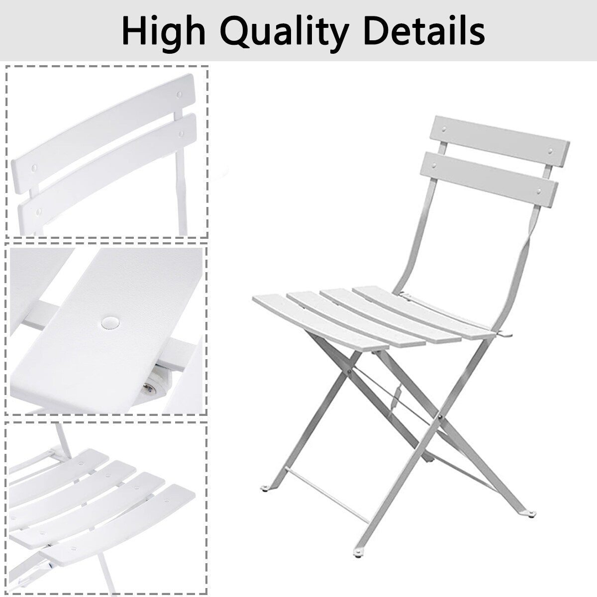 Set da bistrot pieghevole in metallo da 3 pezzi, set da conversazione per esterni/interni resistente alle intemperie per patio, cortile, giardino