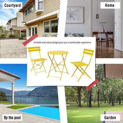 Set da bistrot pieghevole in metallo da 3 pezzi, set da conversazione per esterni/interni resistente alle intemperie per patio, cortile, giardino