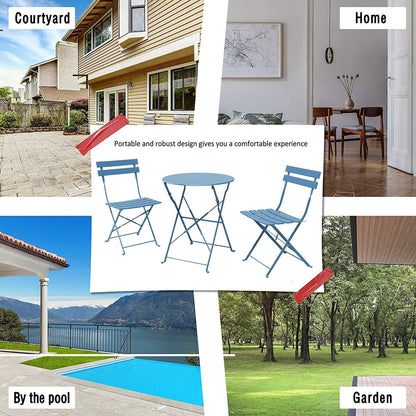 Set da bistrot pieghevole in metallo da 3 pezzi, set da conversazione per esterni/interni resistente alle intemperie per patio, cortile, giardino