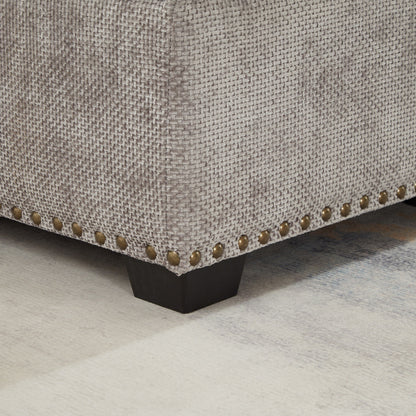 Divano componibile moderno a L in ciniglia con divano letto estraibile, sedute contenitore, pouf e 2 cuscini per soggiorno