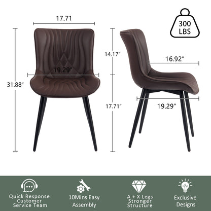 Set di 2 sedie da pranzo moderne imbottite in pelle senza braccioli