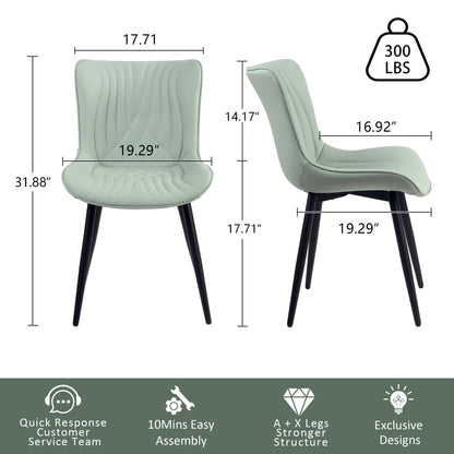 Set di 2 sedie da pranzo moderne imbottite in pelle senza braccioli