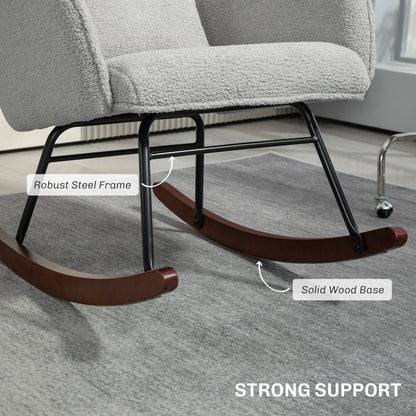 Moderna poltrona a dondolo imbottita per bambini con schienale alto, poggiatesta e cuscino lombare per soggiorno o camera da letto