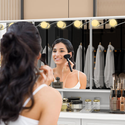 Specchio da trucco pieghevole moderno bianco con illuminazione regolabile - 40,2x54,1