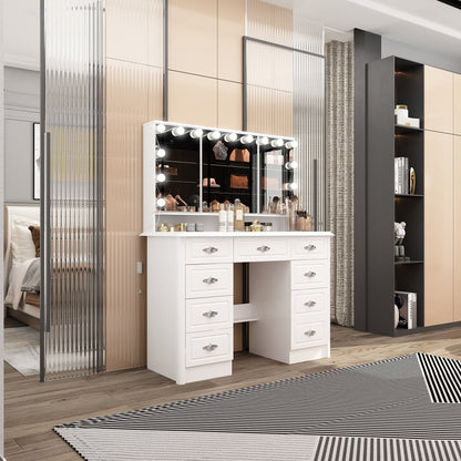 Specchio da trucco pieghevole moderno bianco con illuminazione regolabile - 40,2x54,1