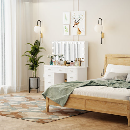 Specchio da trucco pieghevole moderno bianco con illuminazione regolabile - 40,2x54,1