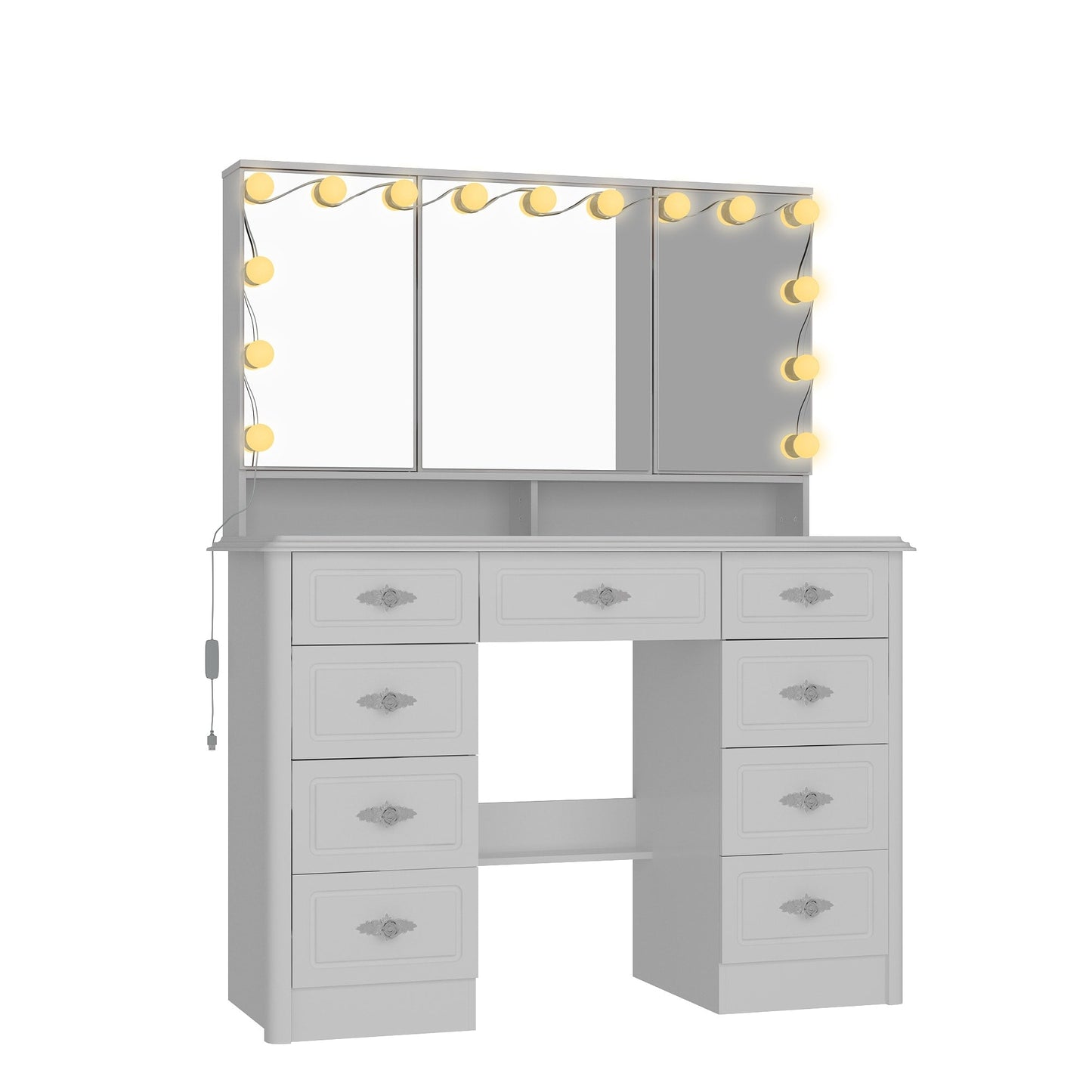 Specchio da trucco pieghevole moderno bianco con illuminazione regolabile - 40,2x54,1