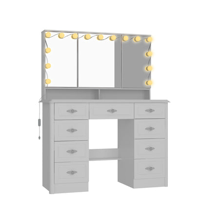 Specchio da trucco pieghevole moderno bianco con illuminazione regolabile - 40,2x54,1