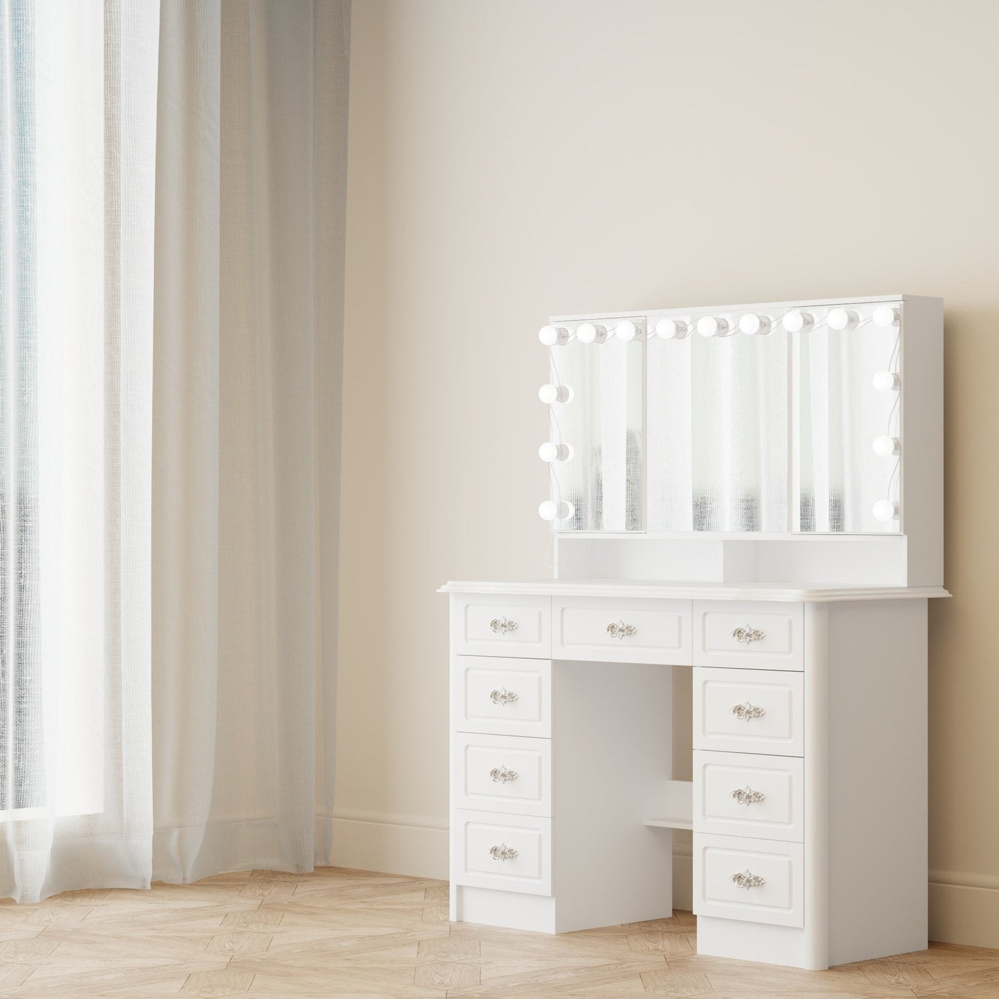 Specchio da trucco pieghevole moderno bianco con illuminazione regolabile - 40,2x54,1