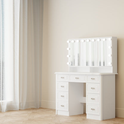 Specchio da trucco pieghevole moderno bianco con illuminazione regolabile - 40,2x54,1