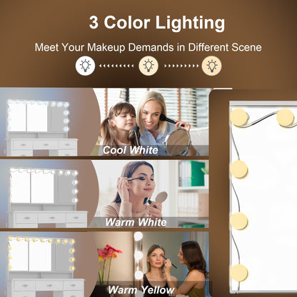 Specchio da trucco pieghevole moderno bianco con illuminazione regolabile - 40,2x54,1