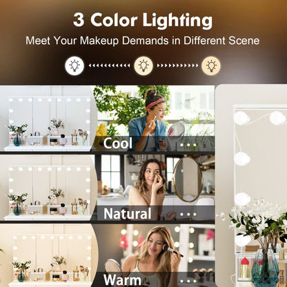 Specchio da trucco pieghevole moderno bianco con illuminazione regolabile - 40,2x54,1