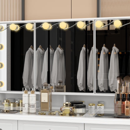 Specchio da trucco pieghevole moderno bianco con illuminazione regolabile - 40,2x54,1