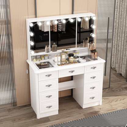 Specchio da trucco pieghevole moderno bianco con illuminazione regolabile - 40,2x54,1