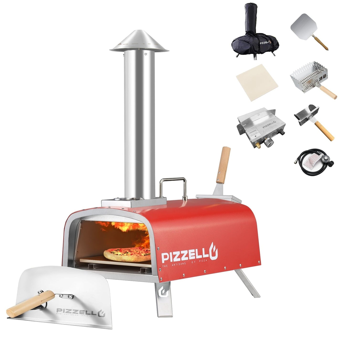 Forno per pizza multicombustibile da esterno, con bruciatore a gas e contenitore per legna, 12 pollici