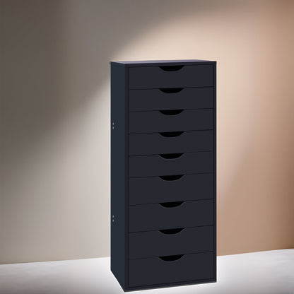 Mobiletto stretto in legno a 9 cassetti con cassetti scorrevoli e ripiano superiore portaoggetti