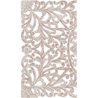 Norma Floral, arte murale in legno naturale intagliato a mano, 48x28 pollici, 3 pannelli
